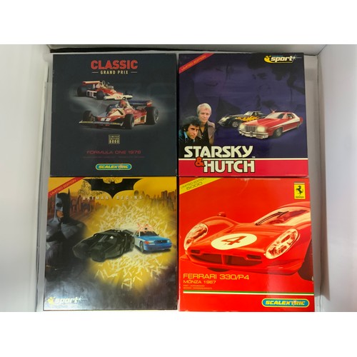 114 - SCALEXTRIC, 4 BOXED SETS, SK101 C2770A FERRARI 330, C26669A BATMAN BEGINS, SK101 C2558A FORMULA ONE ... 