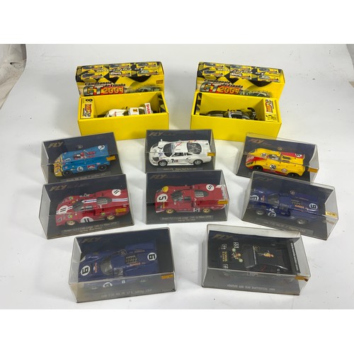 120 - FLY CLASSIC SLOT CAR MODELS, 8 PLASTIC BOXED MODELS, OF MODERN GENERATION RACING CARS INC LOLA, PORS... 