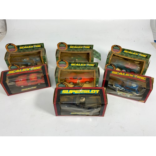 128 - 4 SCALEXTRIC, THE POWER OF GLORY SERIES CARS, BOXES IN POOR CONDITION PLUS 3 FURTHER VEHICLES C470, ... 