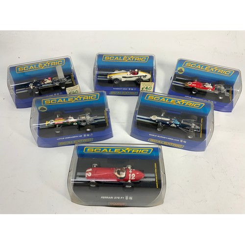 117 - 6 SCALEXTRIC PLASTIC BOXED MODEL CARS, C2803 FERRARI, C3102 EAGLE GURNEY-WESLAKE, C3206 TEAM LOTUS 4... 