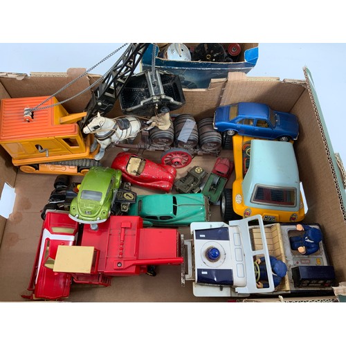 143 - TIN PLATE, MINIC CARS SPARES & REPAIR, LARGE DIGGER, BATTERY JEEP, MECCANO CLOCK KIT 1 IN BOX, MIXED... 