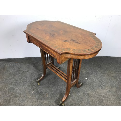 292 - BRASS INLAID MAHOGANY READING TABLE/OCCASIONAL TABLE ON BRASS CASTERS, APPROX 77 cm WIDE x 42 cm ACR... 