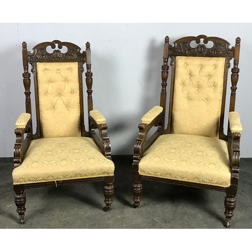 315 - GRANDFATHER AND GRANDMOTHER SALON CHAIRS WITH BUTTON VELOUR UPHOLSTERY