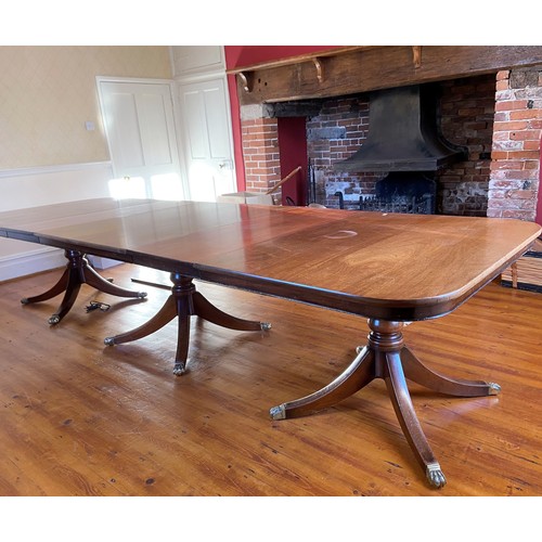 145 - LARGE AND IMPRESSIVE 19TH CENTURY MAHOGANY 3 PEDESTAL DINING TABLE approx. 12ft x 4ft overall