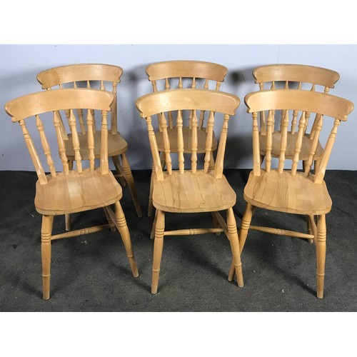 270 - 6 BEECH KITCHEN CHAIRS WITH TURNED SPINDLES