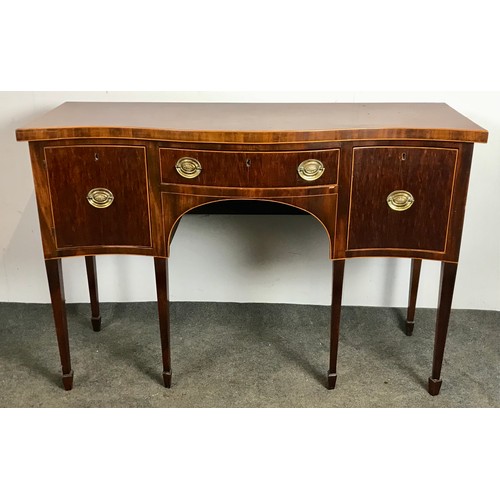 290 - GEORGIAN SERPENTINE FRONT INLAID MAHOGANY SIDEBOARD, approx. 136 cm