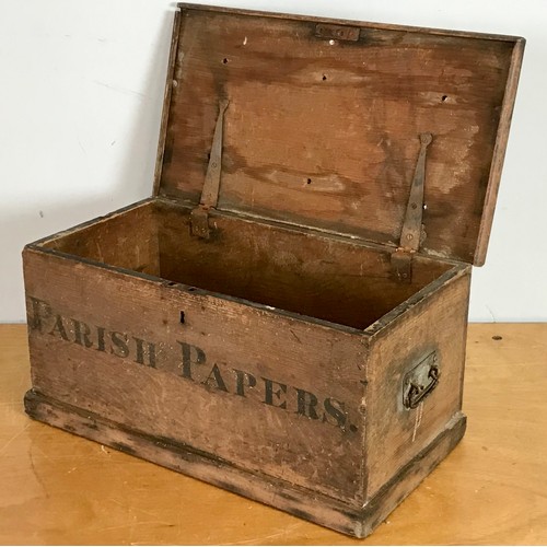 152 - SMALL, 19TH CENTURY PINE BOX WITH HINGED LID, 'PARISH PAPERS'