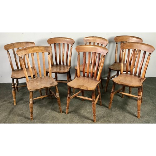 314 - HARLEQUIN SET OF 7, 19th CENTURY LATH BACK KITCHEN CHAIRS , THESE COMPRISE A CLOSELY MATCHED SET OF ... 