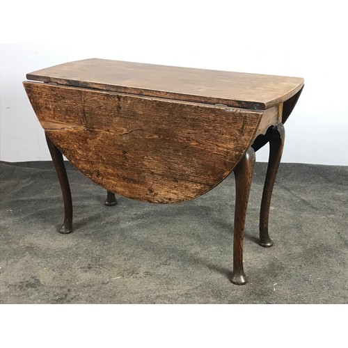 208 - OAK GATE LEG DROP LEAF ROUND TOP TABLE ON CABRIOLE LEGS WITH PAD FEET