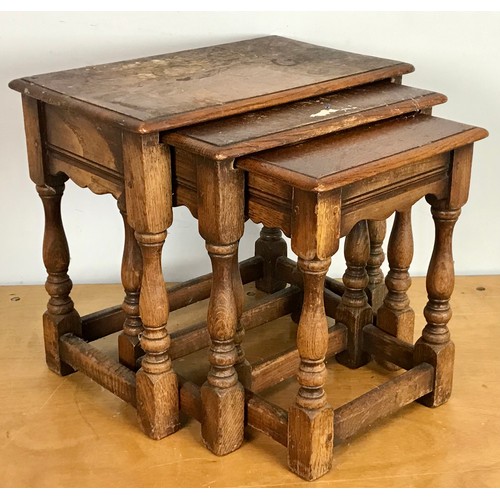 158 - NEST OF 3 OAK TABLES