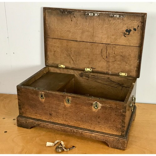 167 - OAK BIBLE BOX/ STRONG BOX WITH 3 LOCKS AND KEYS