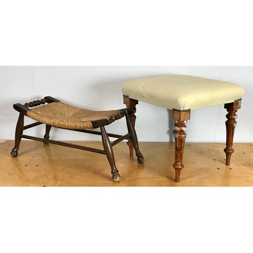 268 - RUSH SEAT STOOL AND UPHOLSTERED STOOL WITH FLUTED LEGS