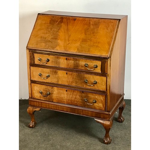 113 - MAHOGANY BUREAU WITH BALL AND CLAW FEET