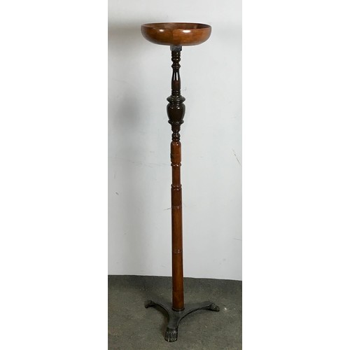 122 - TORCHERE PEDESTAL WITH BOWL TOP AND CAST IRON TRIPARTITE BASE