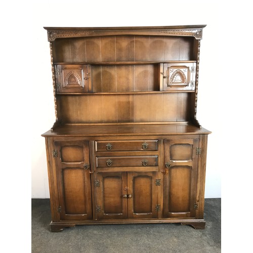 155 - LARGE OAK DRESSER ERCOL STYLE WITH PLATE RACK.