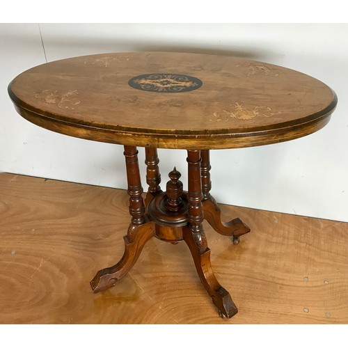 245 - INLAID WALNUT OVAL TOP LIBRARY TABLE 86cm x 52cm 68cm TALL