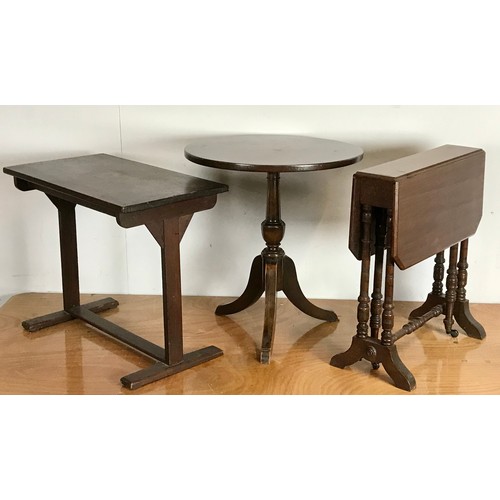 269 - MAHOGANY SUTHERLAND TABLE, CIRCULAR TRI LEGGED TABLE & ANOTHER