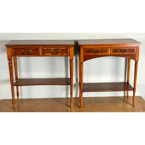 130 - 2 REPRODUCTION YEW WOOD SIDE TABLES