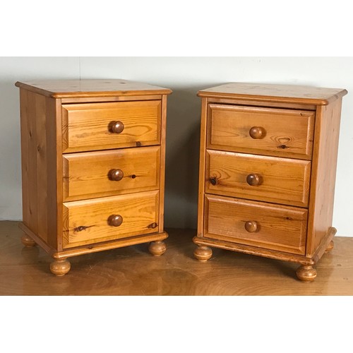 184 - 2 PINE BEDSIDE 3 DRAWER CABINETS