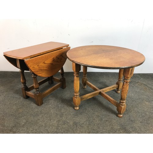 256 - ROUND TOP OAK OCCASIONAL TABLE AND A DROP LEAF DITTO