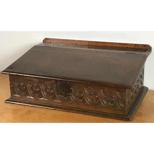 189 - CARVED OAK BIBLE BOX/ DESK, approx. 72 cm