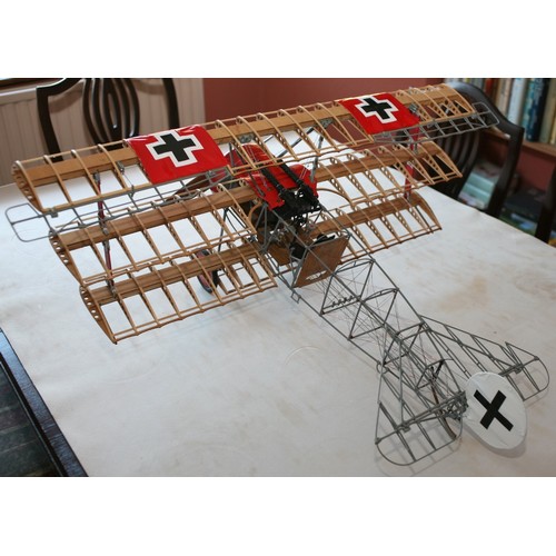 51 - THE RED BARON’S FOKKER DR1 TRIPLANE. A DETAILED STATIC MODEL IN 1:8 SCALE, BUILT FROM HATCHETTE PART... 