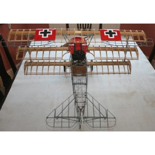 51 - THE RED BARON’S FOKKER DR1 TRIPLANE. A DETAILED STATIC MODEL IN 1:8 SCALE, BUILT FROM HATCHETTE PART... 