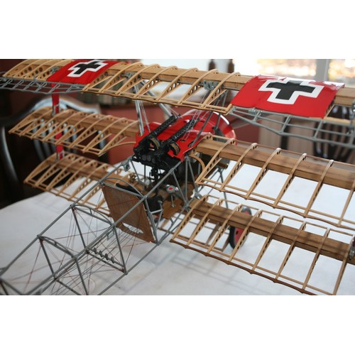 51 - THE RED BARON’S FOKKER DR1 TRIPLANE. A DETAILED STATIC MODEL IN 1:8 SCALE, BUILT FROM HATCHETTE PART... 