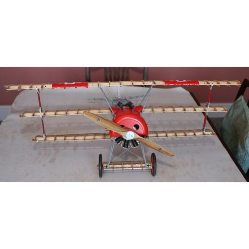 51 - THE RED BARON’S FOKKER DR1 TRIPLANE. A DETAILED STATIC MODEL IN 1:8 SCALE, BUILT FROM HATCHETTE PART... 