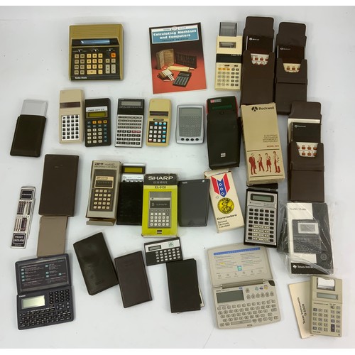 363 - COLLECTION OF VINTAGE CALCULATORS, MANY BOXED, COMMODORE, ROCKWELL, SHARP, CASIO, SHARP, TEXAS ETC.