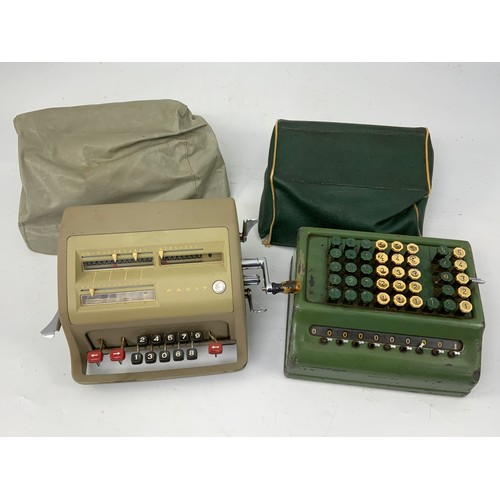 371 - VINTAGE OFFICE CALCULATOR BY THE BELL PUNCH COMPANY LIMITED, A PLUS ADDING MACHINE AND A FACIT ADDIN... 