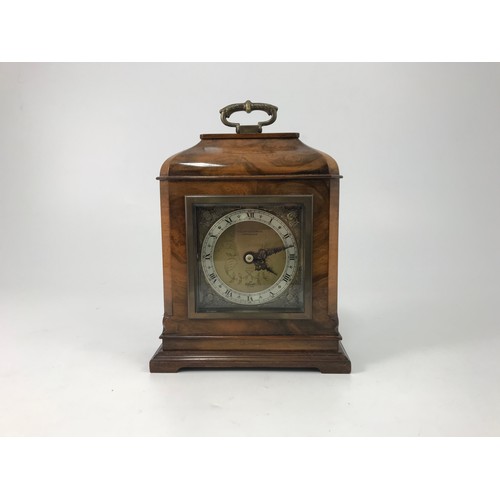 318 - MIDLAND GOLDSMITHS BIRMINGHAM MANTLE CLOCK 24cm TALL,  17cm WIDE , FACE 9cm SQUARE