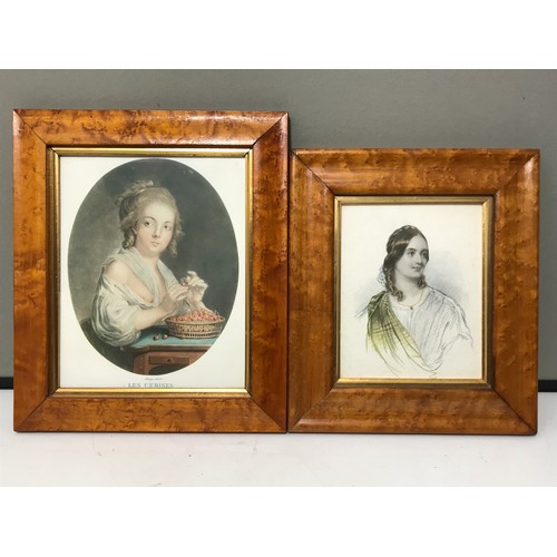 35 - PAIR OF MAPLE FRAMES, AN OIL IN AN ORNATE FRAME, AND 1 OTHER WITH DOG PRINT