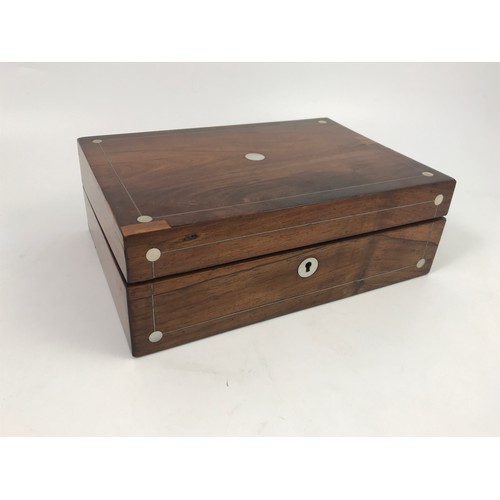 554 - ROSEWOOD BOX/ KNEE DESK WITH WRITING SLOPE AND MOTHER OF PEARL INLAY