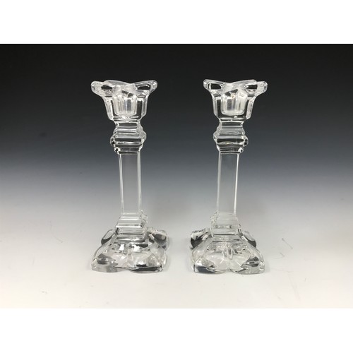 281 - 2 CRYSTAL CANDLESTICKS, BOWL WITH VARIOUS CRYSTALS