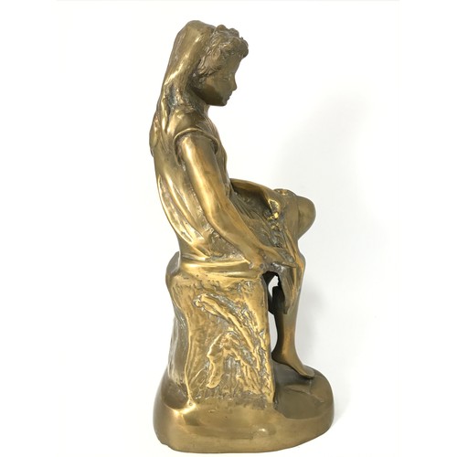 482 - LARGE BRASS FIGURE OF A SEATED LADY