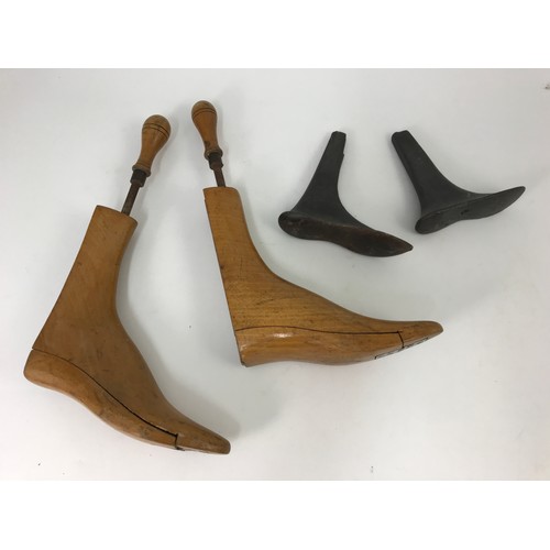 507 - PAIR OF METAL CHILD’S SHOE LASTS AND PR. WOODEN BOOT LASTS