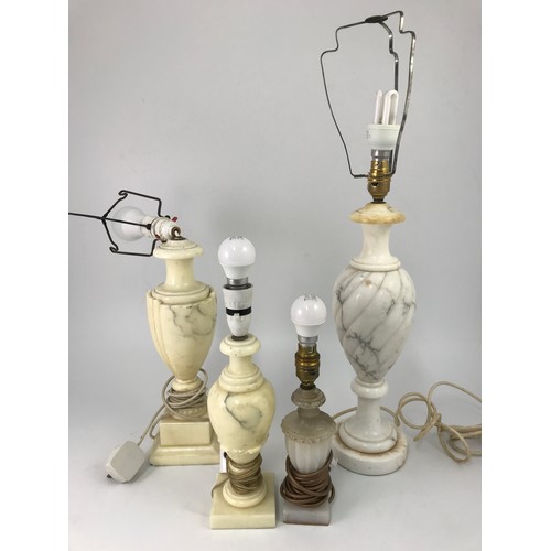 406 - 2 MARBLE TABLE LAMPS AND A PAIR OF SMALLER DITTO