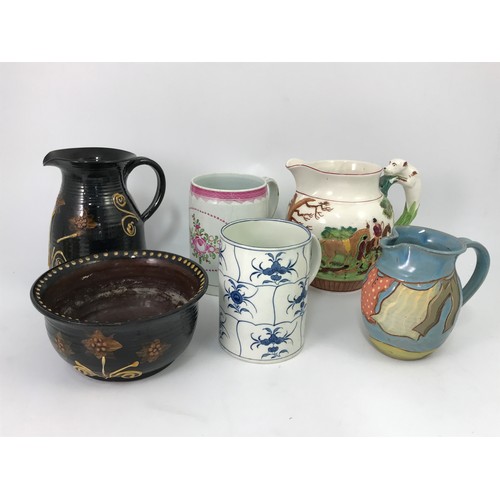 161 - JOHN PEEL HUNT JUG TOGETHER WITH SLIP WARE AND A 20TH CENTURY JUG