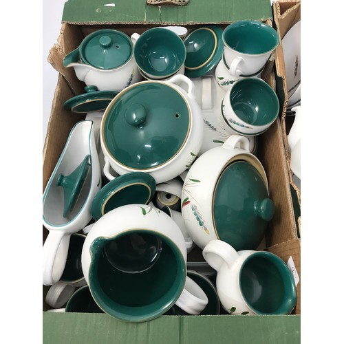 258 - TWO TRAYS OF DENBY GREENWHEAT DINNER SERVICE