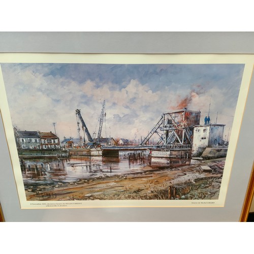 9 - FRAMED PRINT OF PEGASUS BRIDGE, OEUVRE DE MICHEL GIRARD.