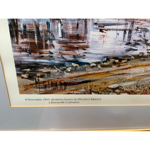 9 - FRAMED PRINT OF PEGASUS BRIDGE, OEUVRE DE MICHEL GIRARD.