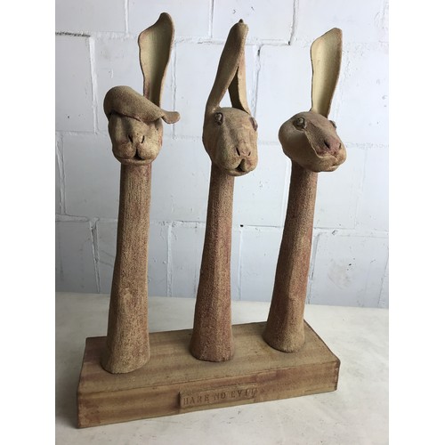 156 - RICHARD RABY POTTERY STUDY 3 HARES ENTITLED 'HARE NO EVIL' DEPICTING 3 HARES