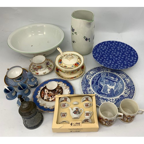 177 - MISC CHINA & PORCELAIN, INC, ROYAL CROWN DERBY IMARI, STEIFF BOXED DOLLS TEA SET, WEDGWOOD SPODE ETC... 