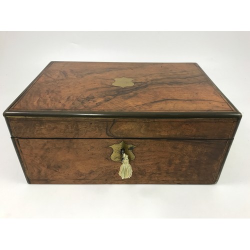 543 - BRASS BOUND WALNUT WRITING BOX