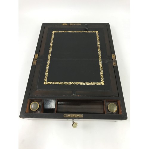 543 - BRASS BOUND WALNUT WRITING BOX