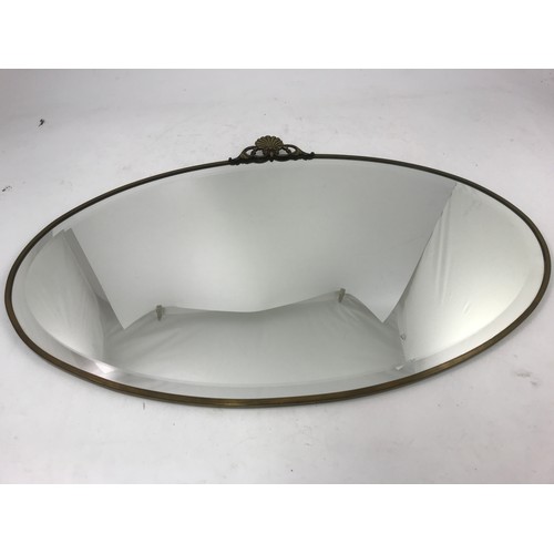 577 - BRASS FRAMED BEVELLED MIRROR WITH SHELL DETAIL, APPROX 69cm