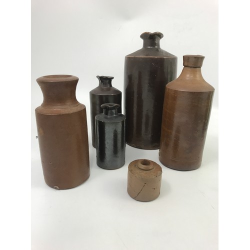 457 - COLLECTION OF ANTIQUE STONEWARE  & GLASS JARS & BOTTLES