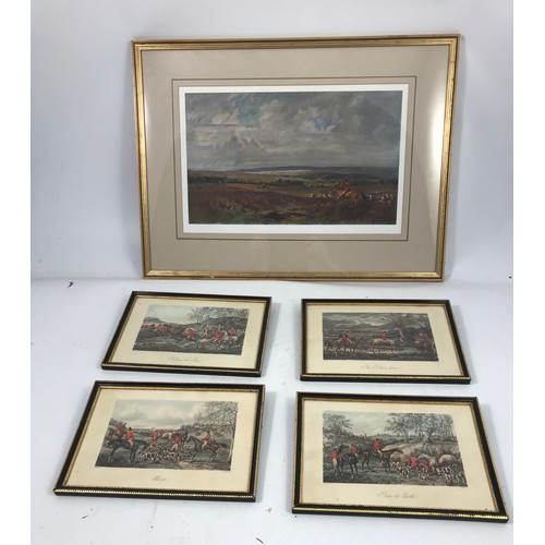 5 - LIONEL EDWARDS HUNTING PRINT SIGNED IN PENCIL TO THE MARGIN AND 4 OTHER SMALL FRAMED HUNTING PRINTS