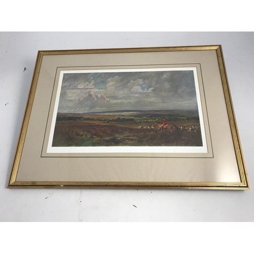 5 - LIONEL EDWARDS HUNTING PRINT SIGNED IN PENCIL TO THE MARGIN AND 4 OTHER SMALL FRAMED HUNTING PRINTS